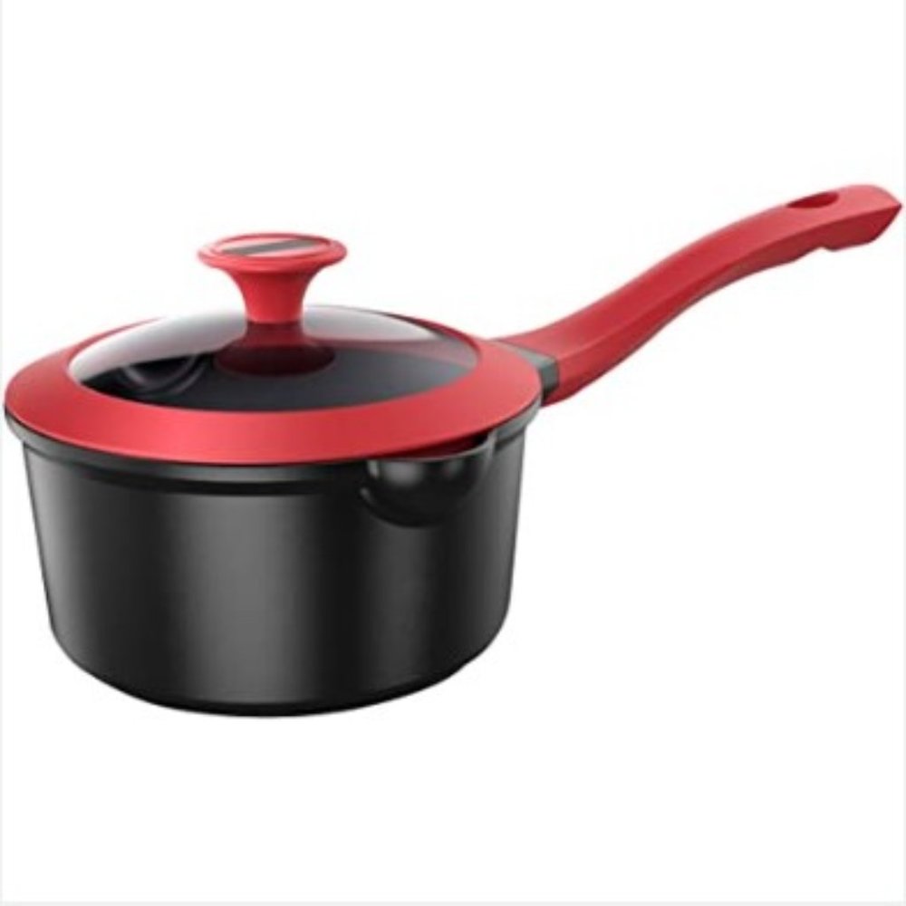1.5QT - Nonstick Diecast Aluminium Saucepan w/ Glass Lid & Pour Spouts